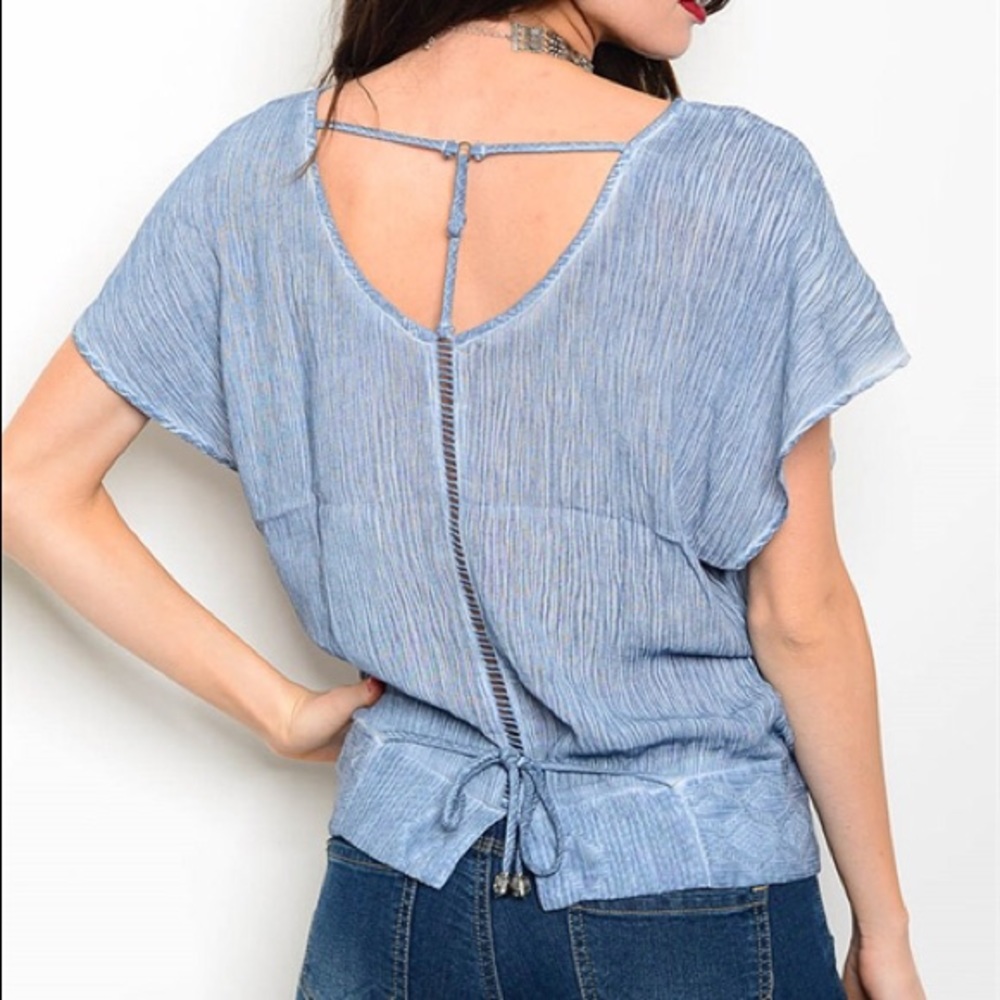 ❗️CLOSING SALE❗️ Sky Blue Mineral Wash Top - Picture 3 of 3